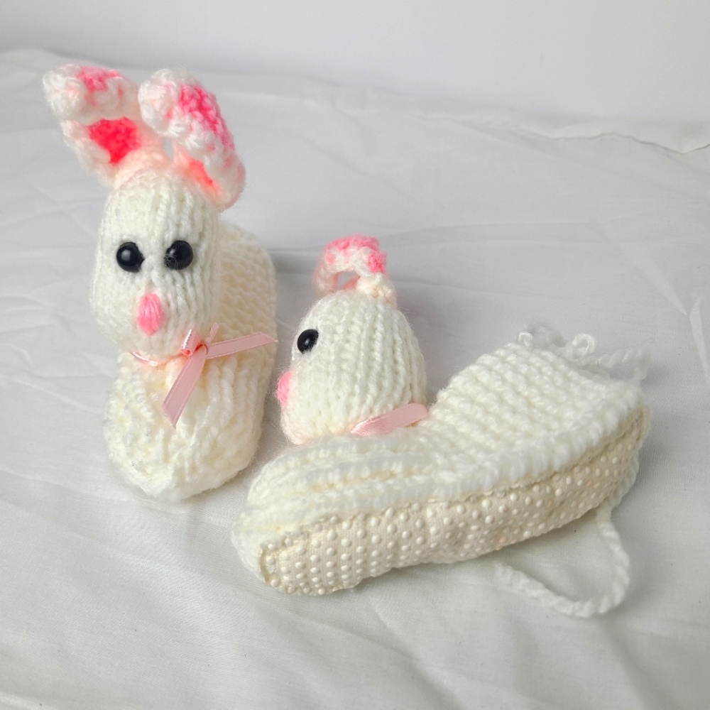 Adorable Bunny Knit Toddler Baby Booties with Grippy Bottoms 5"